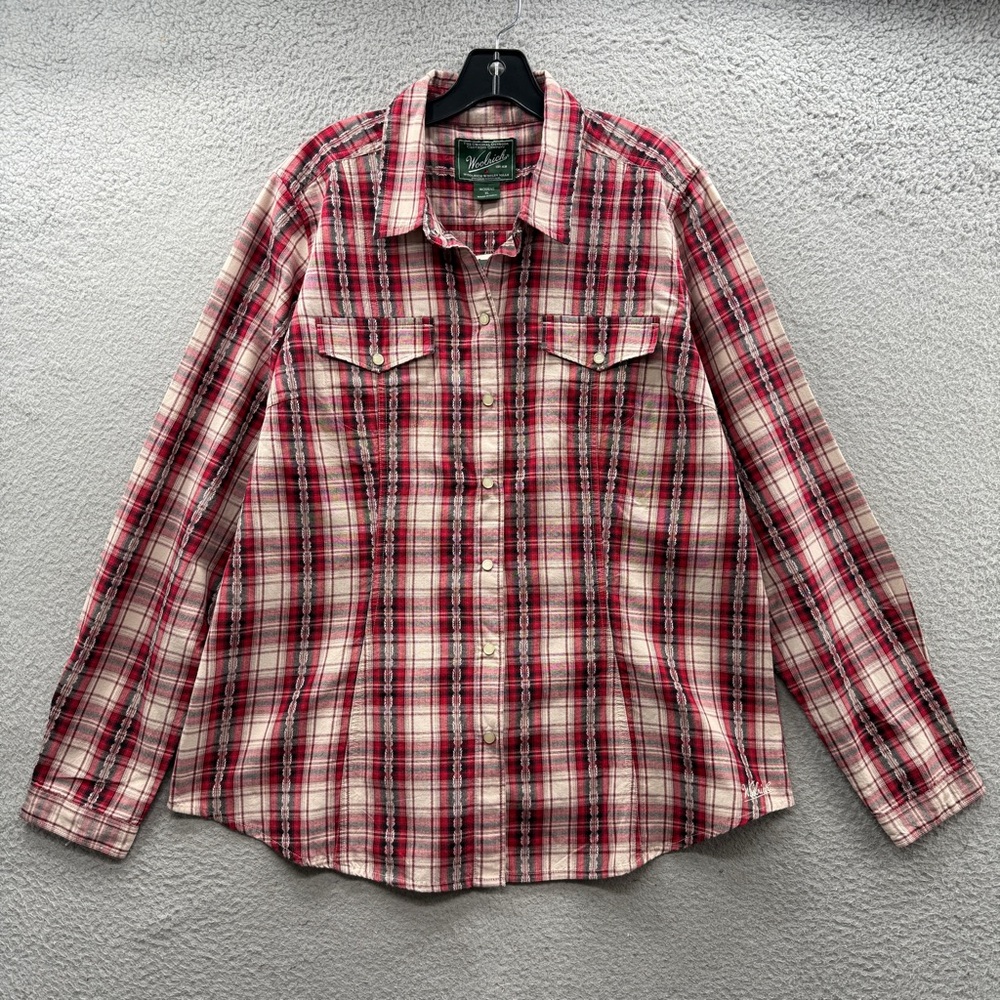 NWT Woolrich Plaid Pearl Snap Western Boho Mercer Shirt Red Cotton Women Size XL